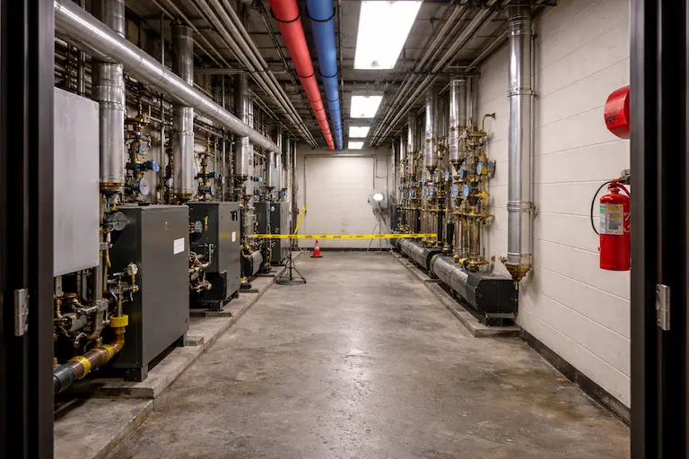 commercial mechanical room corridor view.webp