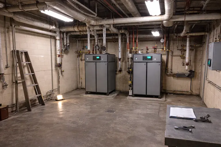 institutional boiler room floor standing boilers.webp